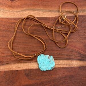 Boho Western Multi-strand Suede Faux Turquoise Nugget Pendant Necklace